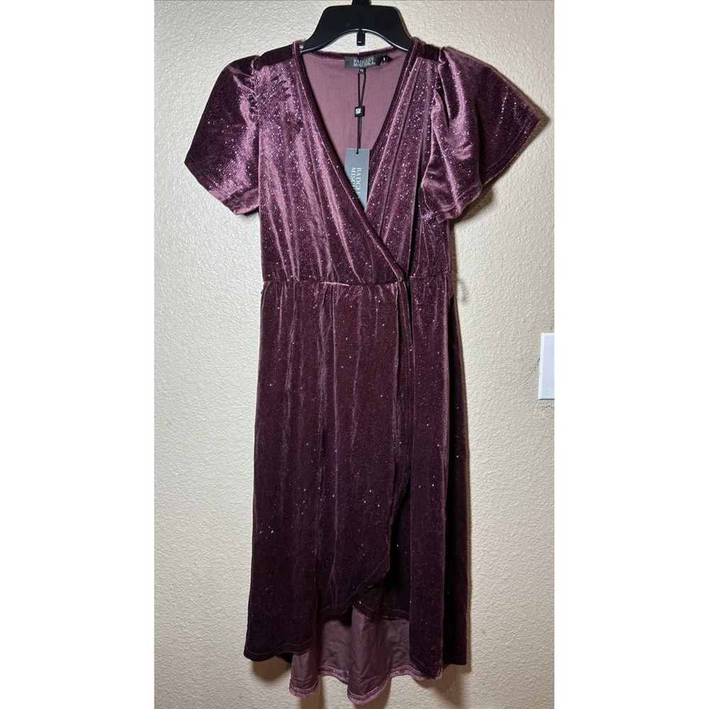 Badgley Mischka PS Velvet Midi Glitter Purple Flutter Sleeve Elastic Waist *Desc